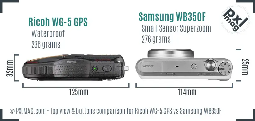 Ricoh WG-5 GPS vs Samsung WB350F top view buttons comparison