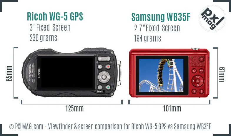 Ricoh WG-5 GPS vs Samsung WB35F Screen and Viewfinder comparison