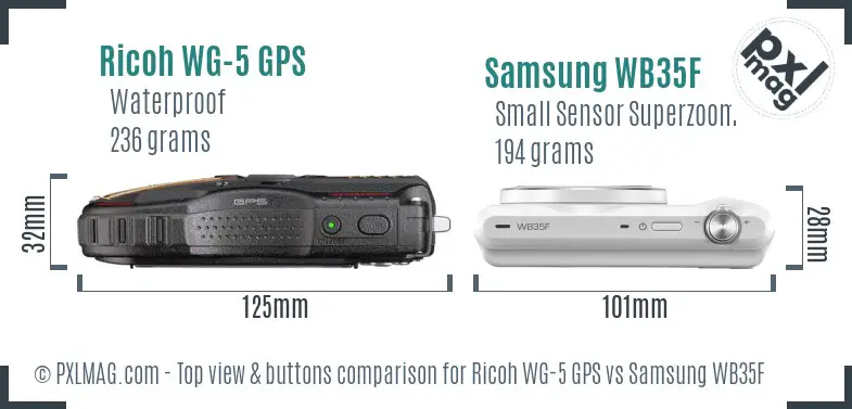 Ricoh WG-5 GPS vs Samsung WB35F top view buttons comparison