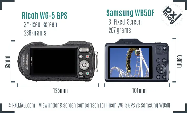 Ricoh WG-5 GPS vs Samsung WB50F Screen and Viewfinder comparison