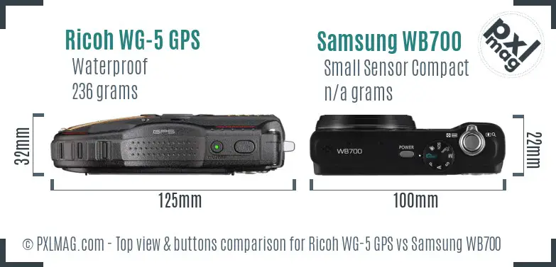 Ricoh WG-5 GPS vs Samsung WB700 top view buttons comparison