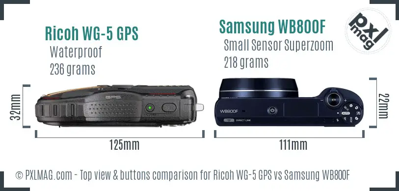 Ricoh WG-5 GPS vs Samsung WB800F top view buttons comparison