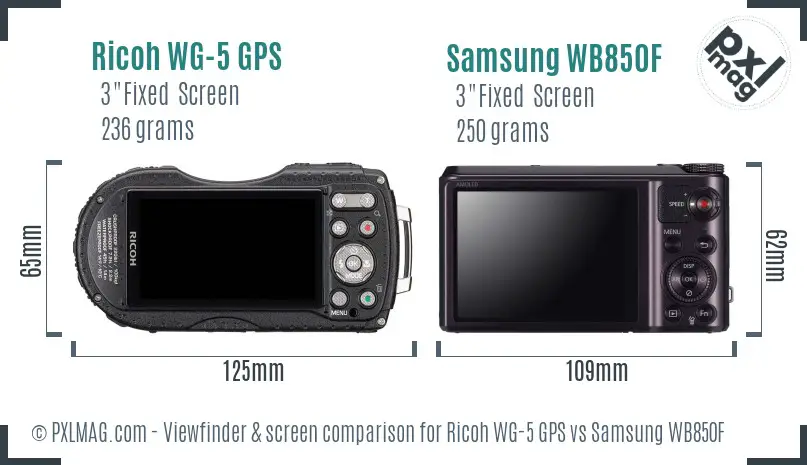 Ricoh WG-5 GPS vs Samsung WB850F Screen and Viewfinder comparison