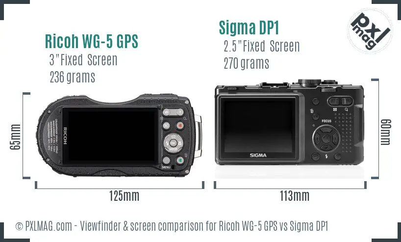 Ricoh WG-5 GPS vs Sigma DP1 Screen and Viewfinder comparison