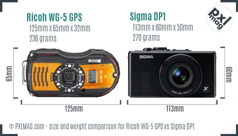 Ricoh WG-5 GPS vs Sigma DP1 size comparison