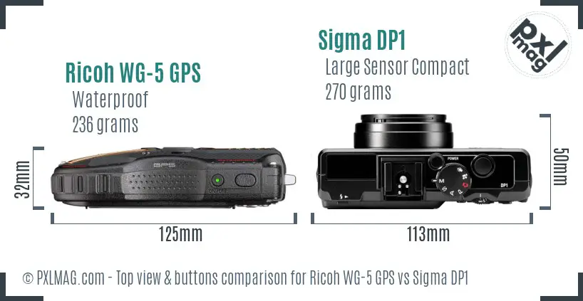 Ricoh WG-5 GPS vs Sigma DP1 top view buttons comparison