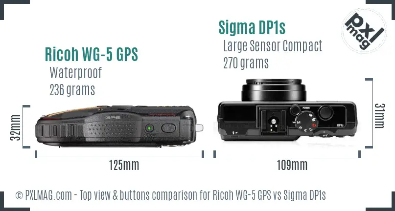 Ricoh WG-5 GPS vs Sigma DP1s top view buttons comparison