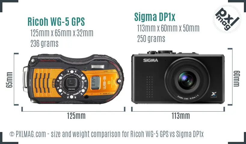 Ricoh WG-5 GPS vs Sigma DP1x size comparison