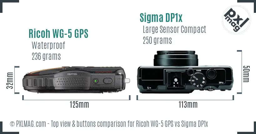 Ricoh WG-5 GPS vs Sigma DP1x top view buttons comparison