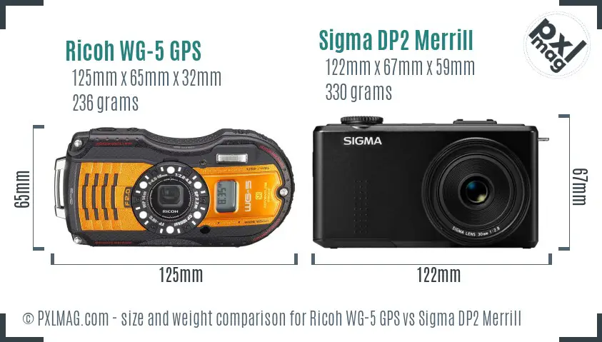 Ricoh WG-5 GPS vs Sigma DP2 Merrill size comparison