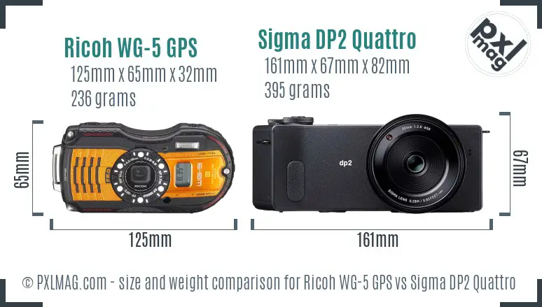 Ricoh WG-5 GPS vs Sigma DP2 Quattro size comparison