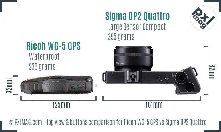 Ricoh WG-5 GPS vs Sigma DP2 Quattro top view buttons comparison