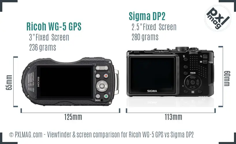 Ricoh WG-5 GPS vs Sigma DP2 Screen and Viewfinder comparison