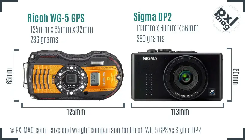 Ricoh WG-5 GPS vs Sigma DP2 size comparison