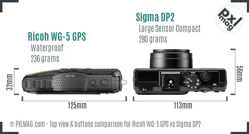 Ricoh WG-5 GPS vs Sigma DP2 top view buttons comparison