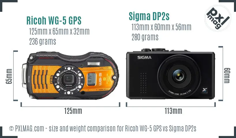 Ricoh WG-5 GPS vs Sigma DP2s size comparison