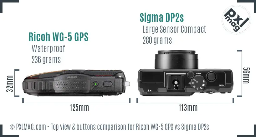 Ricoh WG-5 GPS vs Sigma DP2s top view buttons comparison
