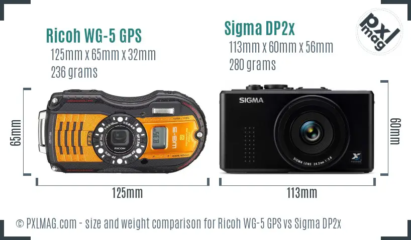 Ricoh WG-5 GPS vs Sigma DP2x size comparison