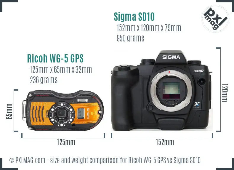 Ricoh WG-5 GPS vs Sigma SD10 size comparison