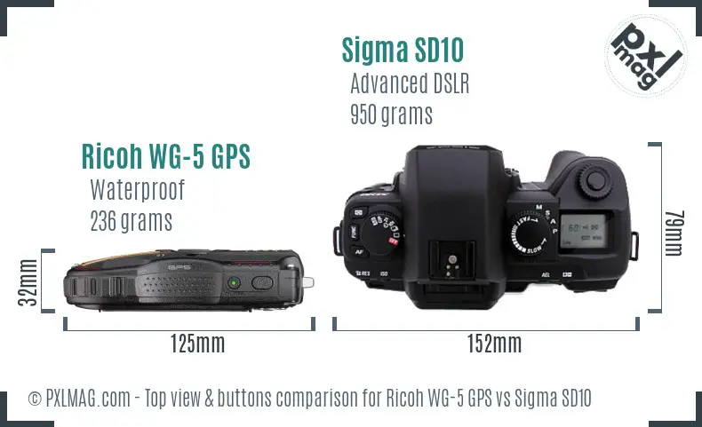 Ricoh WG-5 GPS vs Sigma SD10 top view buttons comparison