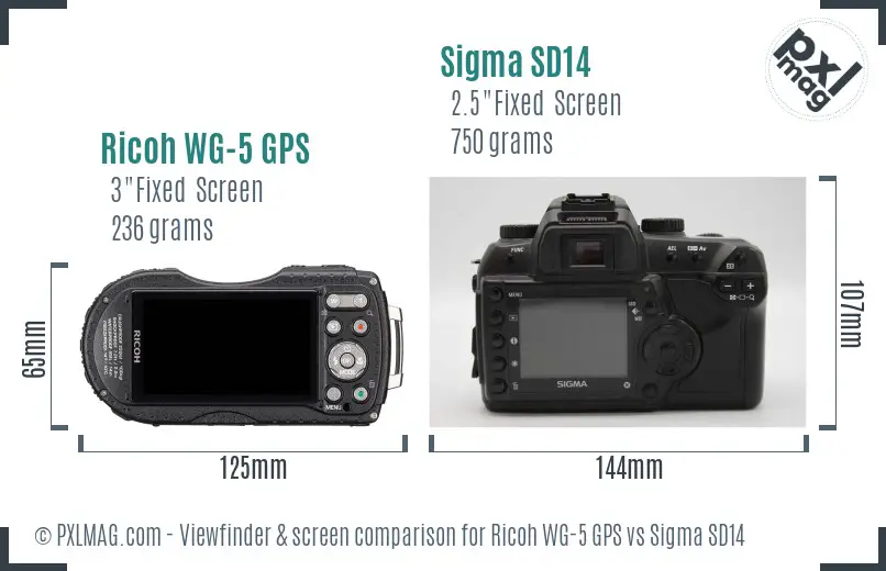 Ricoh WG-5 GPS vs Sigma SD14 Screen and Viewfinder comparison