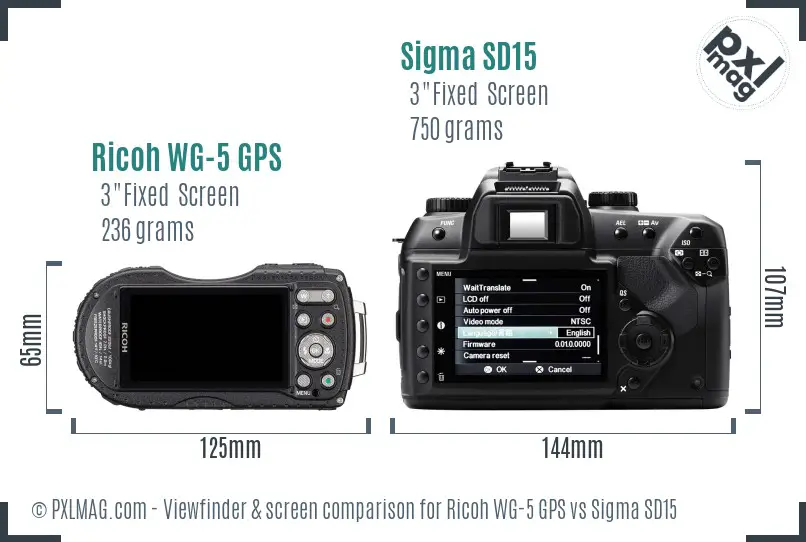 Ricoh WG-5 GPS vs Sigma SD15 Screen and Viewfinder comparison