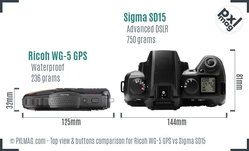 Ricoh WG-5 GPS vs Sigma SD15 top view buttons comparison