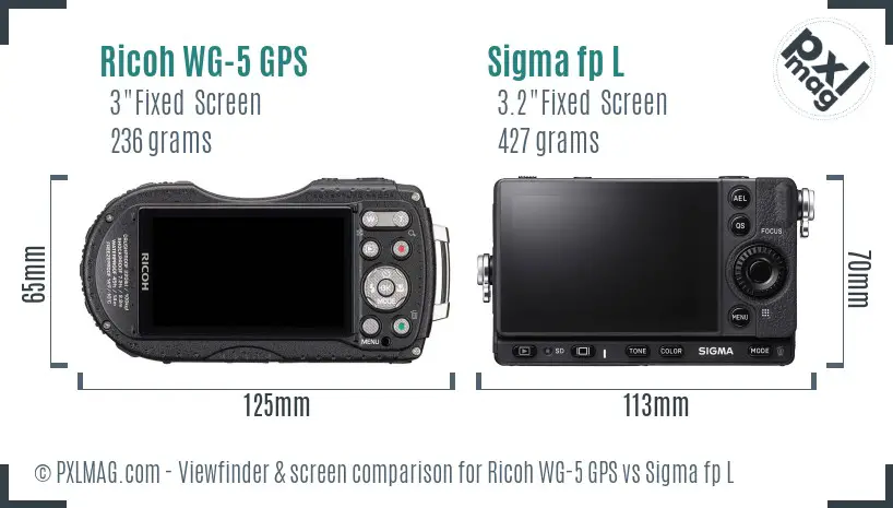Ricoh WG-5 GPS vs Sigma fp L Screen and Viewfinder comparison