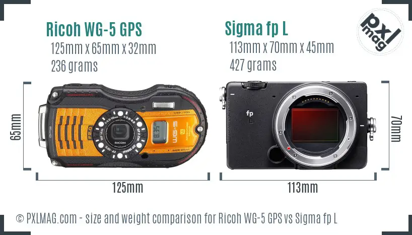 Ricoh WG-5 GPS vs Sigma fp L size comparison