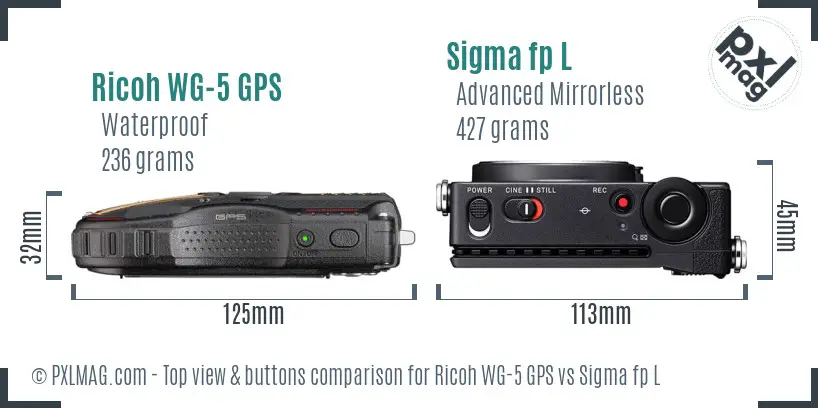 Ricoh WG-5 GPS vs Sigma fp L top view buttons comparison