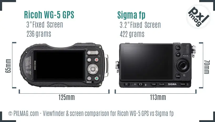 Ricoh WG-5 GPS vs Sigma fp Screen and Viewfinder comparison