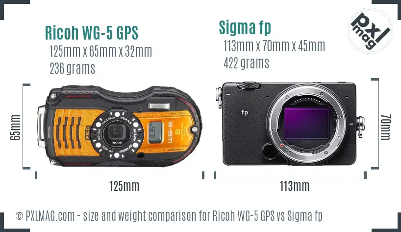 Ricoh WG-5 GPS vs Sigma fp size comparison