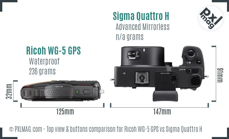 Ricoh WG-5 GPS vs Sigma Quattro H top view buttons comparison