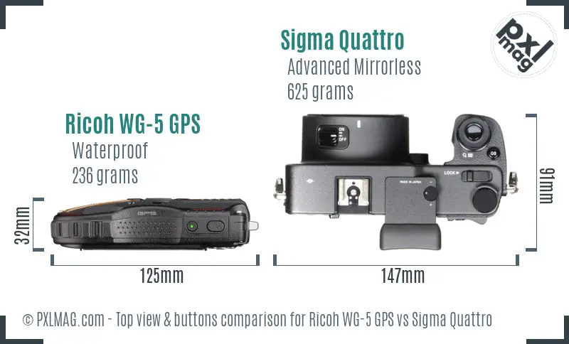 Ricoh WG-5 GPS vs Sigma Quattro top view buttons comparison