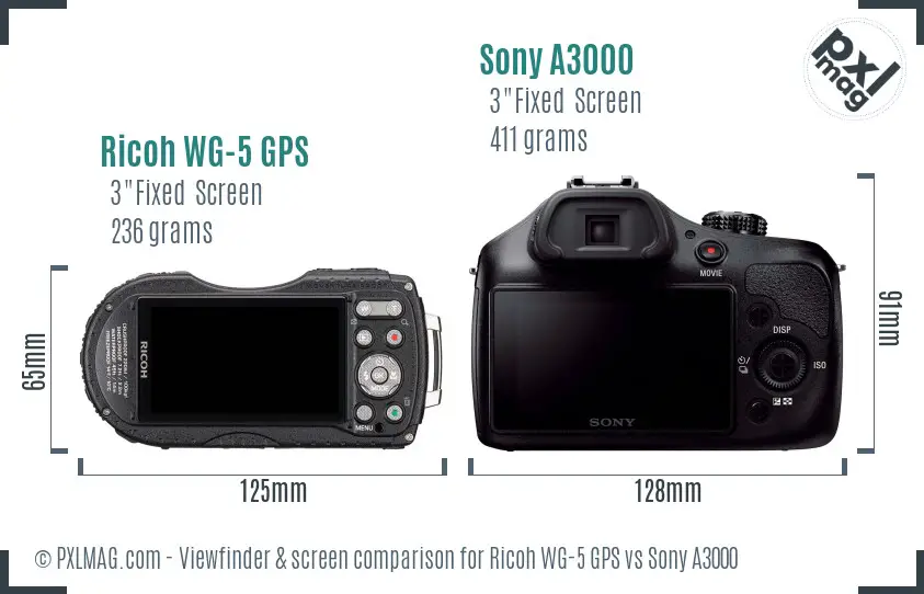 Ricoh WG-5 GPS vs Sony A3000 Screen and Viewfinder comparison