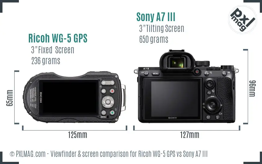 Ricoh WG-5 GPS vs Sony A7 III Screen and Viewfinder comparison