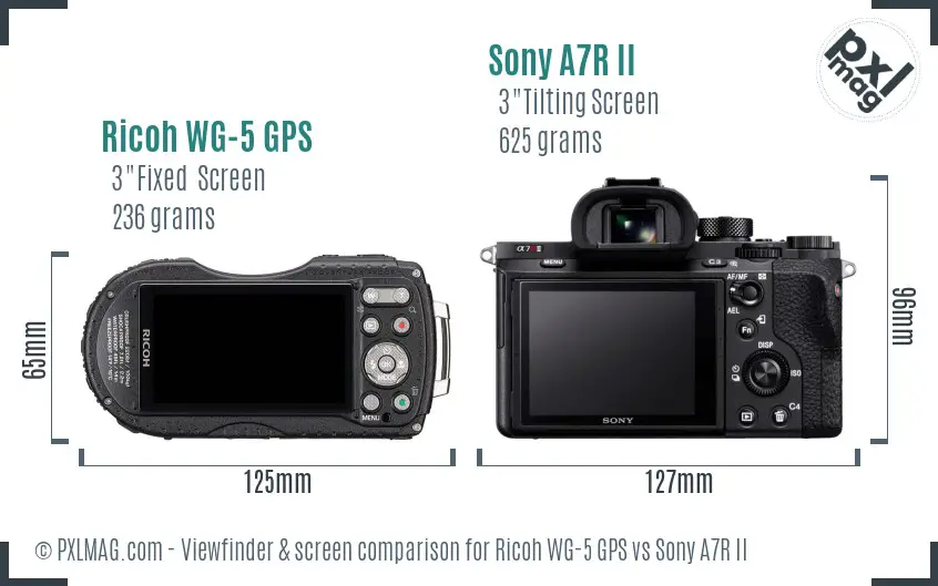 Ricoh WG-5 GPS vs Sony A7R II Screen and Viewfinder comparison