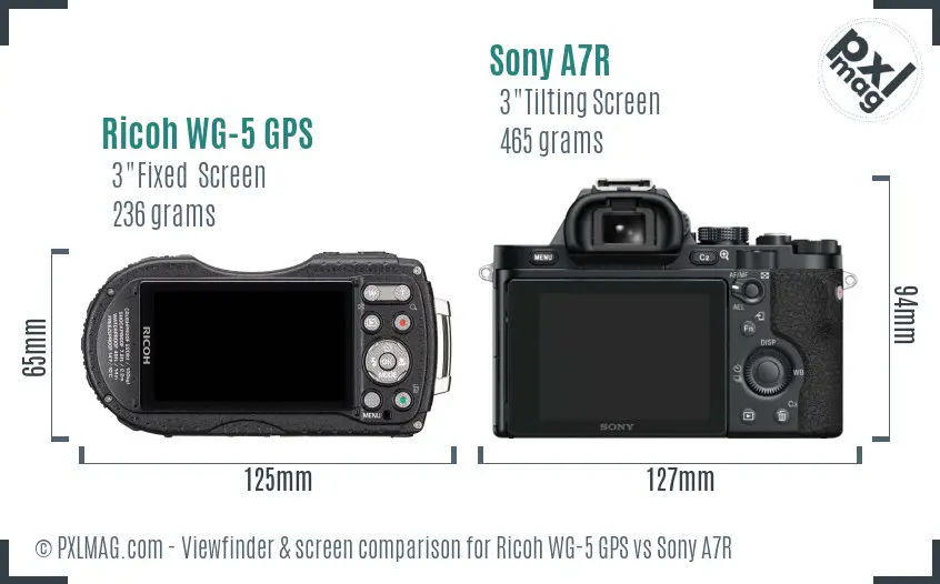 Ricoh WG-5 GPS vs Sony A7R Screen and Viewfinder comparison