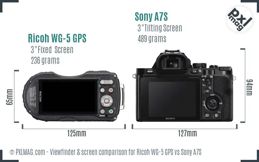 Ricoh WG-5 GPS vs Sony A7S Screen and Viewfinder comparison
