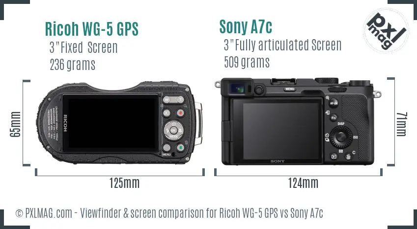 Ricoh WG-5 GPS vs Sony A7c Screen and Viewfinder comparison