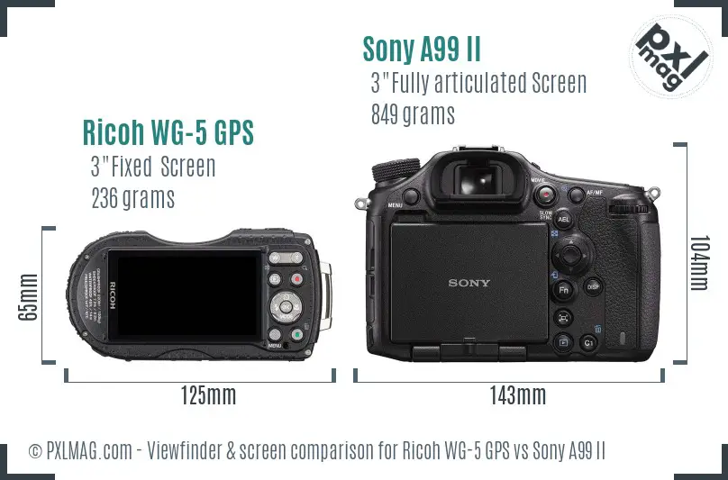 Ricoh WG-5 GPS vs Sony A99 II Screen and Viewfinder comparison