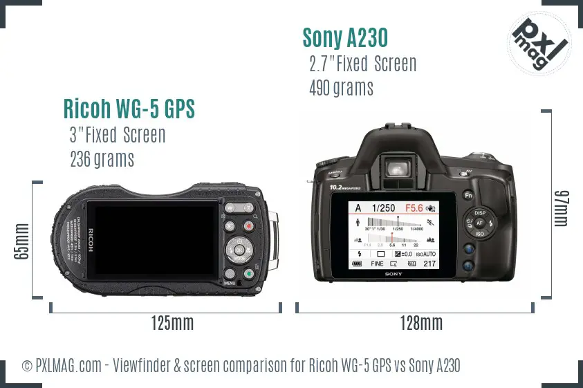 Ricoh WG-5 GPS vs Sony A230 Screen and Viewfinder comparison