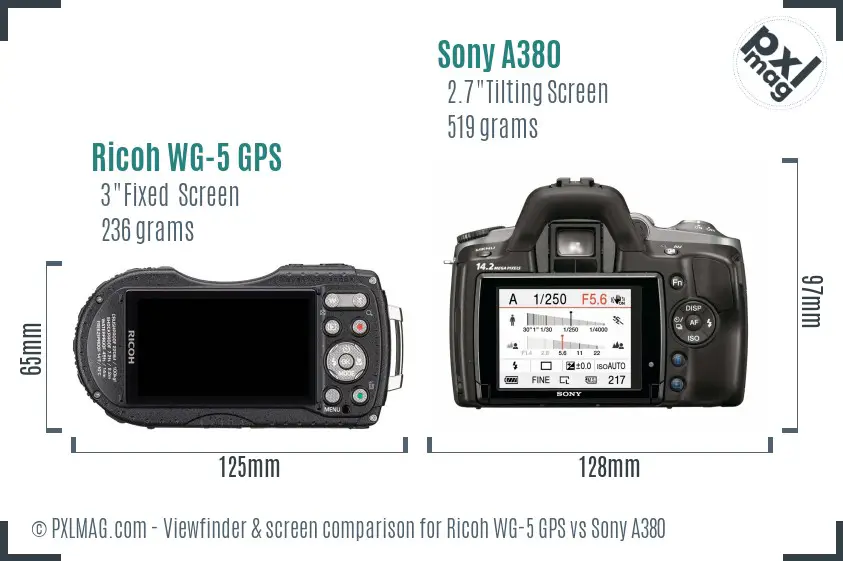 Ricoh WG-5 GPS vs Sony A380 Screen and Viewfinder comparison