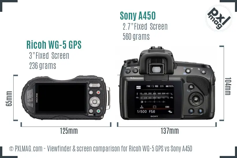 Ricoh WG-5 GPS vs Sony A450 Screen and Viewfinder comparison