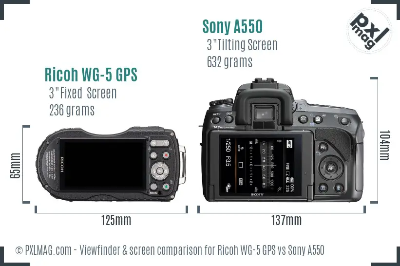 Ricoh WG-5 GPS vs Sony A550 Screen and Viewfinder comparison