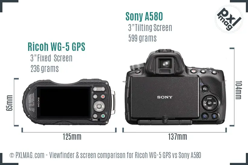 Ricoh WG-5 GPS vs Sony A580 Screen and Viewfinder comparison