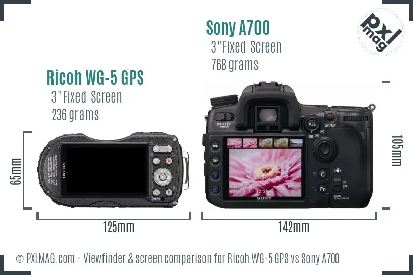 Ricoh WG-5 GPS vs Sony A700 Screen and Viewfinder comparison