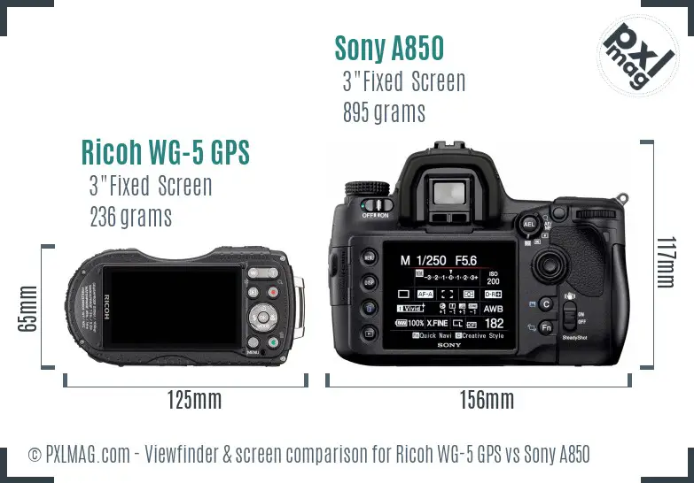 Ricoh WG-5 GPS vs Sony A850 Screen and Viewfinder comparison