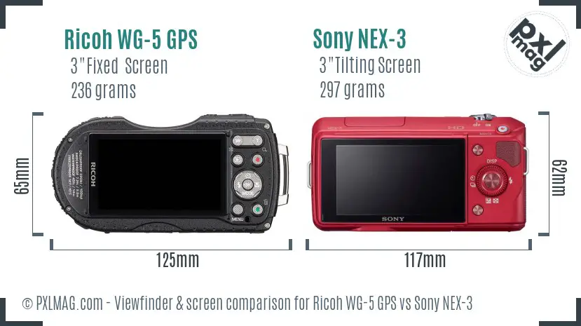 Ricoh WG-5 GPS vs Sony NEX-3 Screen and Viewfinder comparison