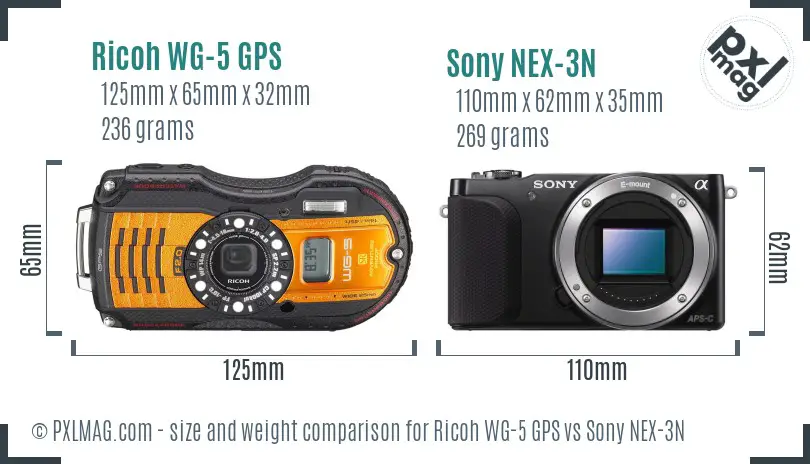 Ricoh WG-5 GPS vs Sony NEX-3N size comparison